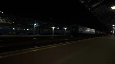 Night train arrival Stock Footage 163285237