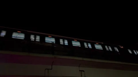 Night train on the bridge Stock Footage 240392207