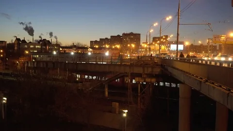 Night train in city scape Stock Footage 81886351