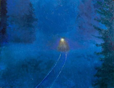 Night train in the fog Stock Illustration