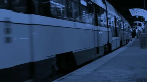 NIght train leaving the station Video stock 12687118