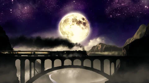 Night train on the mountain bridge HD 動画素材 31524497