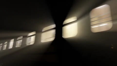 Night Train Moving with Illuminated Windows | Fast Railway Transport in Motion Stock Footage 315701381