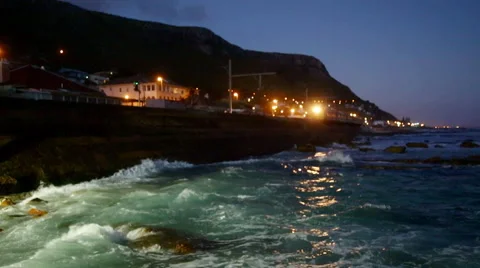 Night Train next to Ocean Stock Footage 46353444