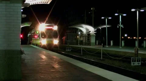 Night train passing Union Station Video stock 20494380