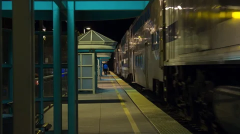 Night Train Pulls into Station Vídeo Stock 47007010