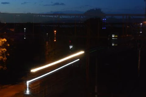 Night train on the railway Stock Photos