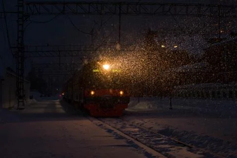 Night train with a spotlight Stock Photos