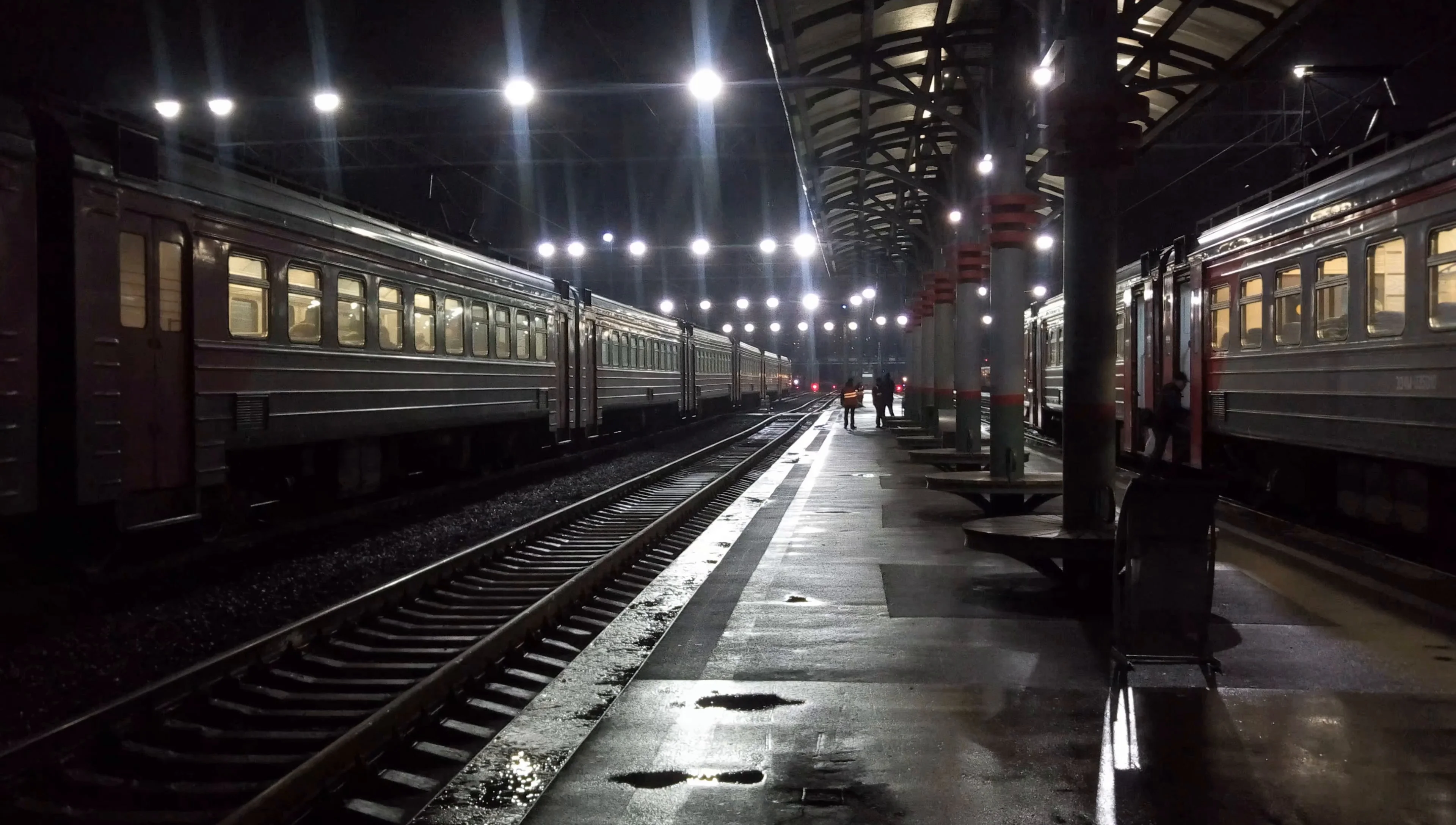Night train station in dark rainy weathe... | Stock Video | Pond5