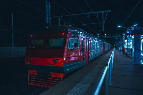 Night Train at Station Stock Photos