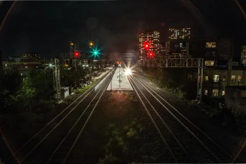 Night train tracks Stock Photos
