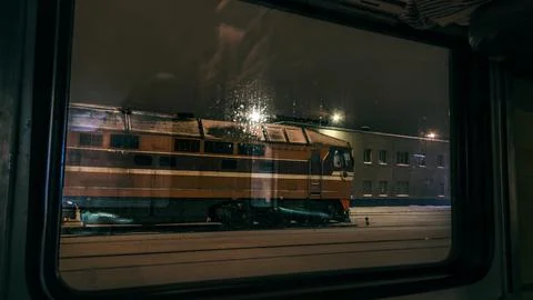 Night Train View from a Window Stock Photos