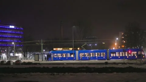 Night tram in Krakow Stock Footage 228752371