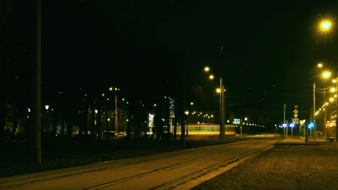 Night tram time lapse Stock Footage 151099085