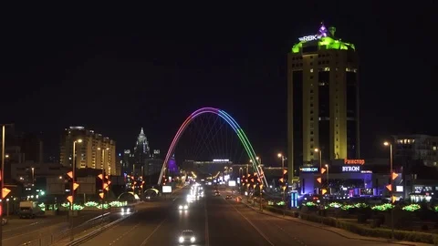 Night urban scene with car light trails Stock Footage 80418908