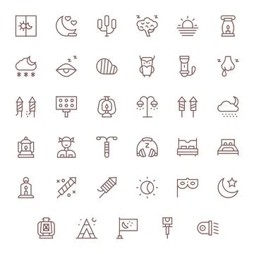Night Vector Icon Repository containing 35 Regular Line 64x64 Editable graphi Stock Illustration