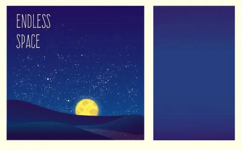 Night vector moon, shining stars on blue sky. Stock Illustration