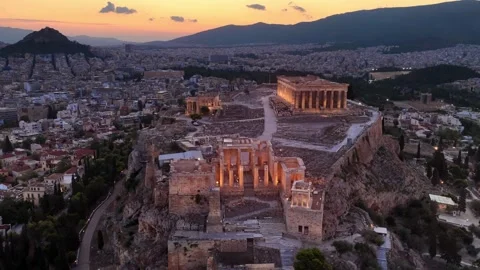 Night view of Acropolis in Athens, Greece, Ancient Greek architecture, Parthenon Stock Footage 320303530