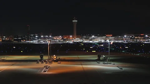 Night View Of Air Traffic Control Tower And Airfield Of Haneda Airport In Stock Footage 306305392