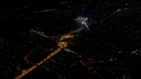 Night view from the airplane. Flying over Argentina Stock Footage 105144909