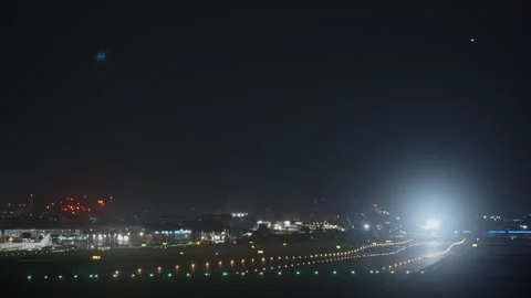 Night view of airport infrastructure and lights Video stock 336748044