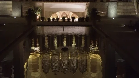 Night view of Ameri Historical House. Vertical panning motion Stock Footage 99733892