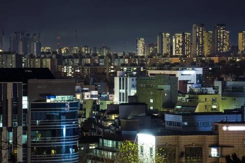 Night View of Apartment in Seocho-gu, Seoul, Korea Stock Photos