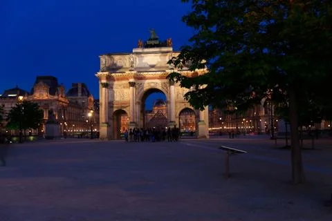 Night view of arc de triomphe du carrousel (1806-1808, designed by charles pe Stock Photos
