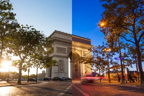 Night view of Arc de Triomphe - Triumphal Arc in Paris, France Stock Photos