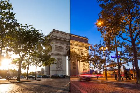 Night view of Arc de Triomphe - Triumphal Arc in Paris, France Stock Photos