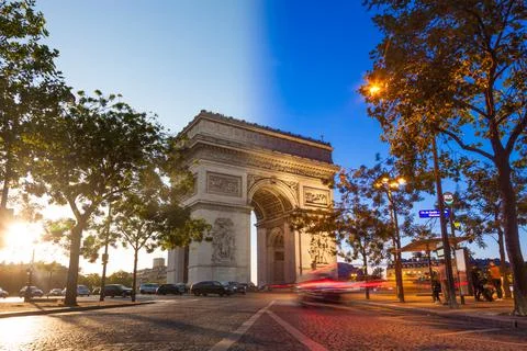 Night view of Arc de Triomphe - Triumphal Arc in Paris, France Stock Photos