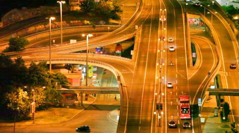 Night view on auto junction in Bratislava Stock Footage 32325754