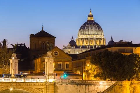 Night view of the Basilica St Peter in Rome, Italy Stock Photos