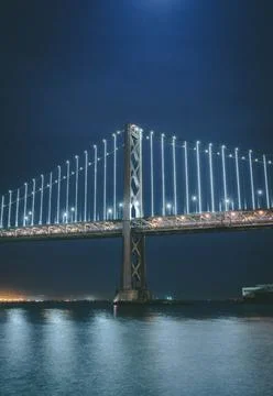 Night View of Bay Bridge, San Francisco California Stock Photos