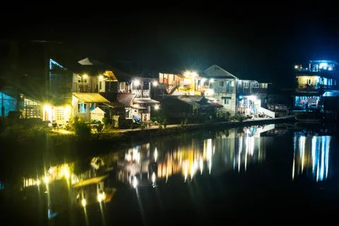 Night view of The beautiful E-Thong village, Pilok,Thong Pha Phum National Park Stock Photos