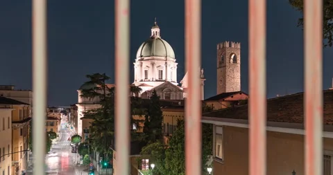 Night view behind the railing, of the dome  Stock Footage 139054689