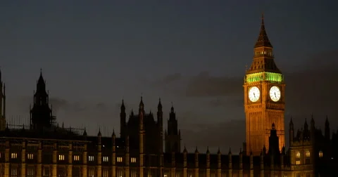 Night view of Big Ben and the Palace of Westminster, London, England Stock Footage