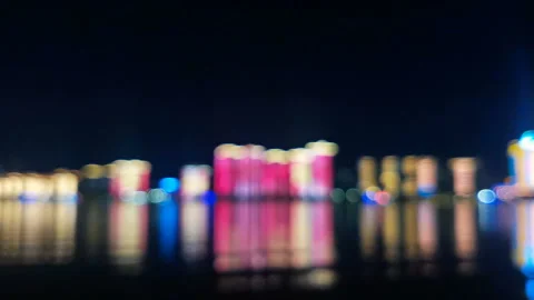 Night view blurred  background of buildings in a city on riverside Stock Footage 148532181
