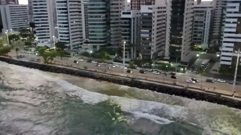 Night view of Boa Viagem beach coastline in Recife, Pernambuco. Stock Footage 314466521