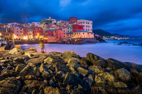 Night view of Boccadasse Stock Photos