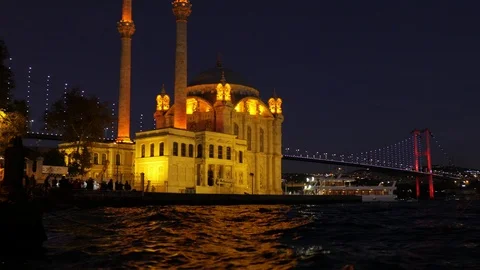 Night view of the Bosphorus and Ortakoy Mosque Stock Footage 101461048