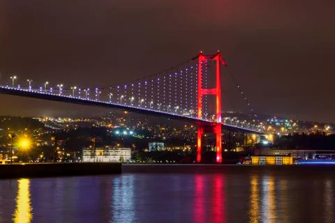 Night view of Bosphorus bridge Stock Photos