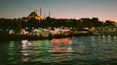 Night view of the Bosphorus Strait near the Galata Tower in Istanbul. Turkey. 스톡 동영상 113077574