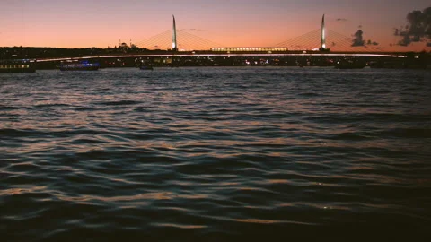 Night view of the Bosphorus Strait near the Galata Tower in Istanbul. Turkey. Stock-Footage 113077927