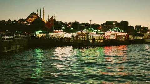 Night view of the Bosphorus Strait near the Galata Tower in Istanbul. Turkey. 스톡 동영상 113078015