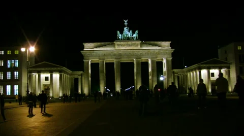 Night view of the Brandenburg Gate, Berlin, Germany Stock Footage
