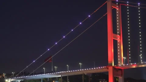 Night view of the bridge in Istanbul Stock Footage 310764147
