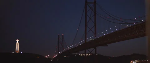 Night view of bridge in Lisbon Stock Footage 150835015