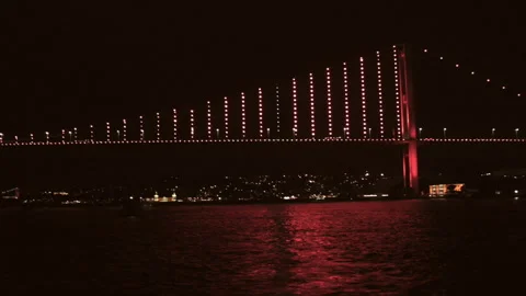 Night view of the bridge over the Bosphorus in Istanbul. Turkey. Stock Footage 113062625