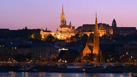 Night view of Buda part of Budapest Stock Footage 99185913